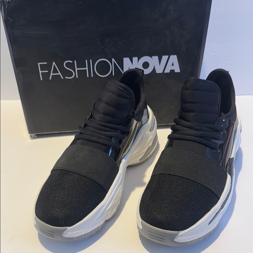 Fashion Nova Black and White Athletic Sneakers
